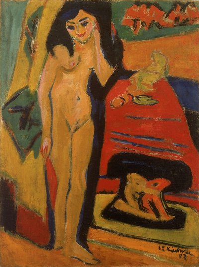 Niña desnuda detrás de la cortina de Ernst Ludwig Kirchner